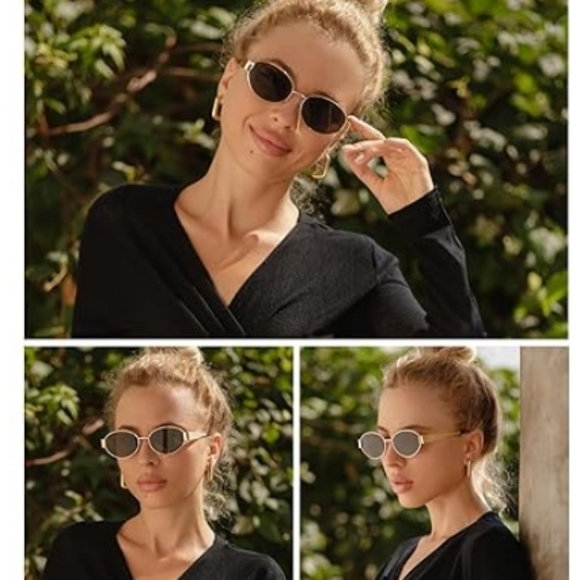 Retro Oval Sunglasses Classic UV400 Protection Black Gold - Picture 4 of 6